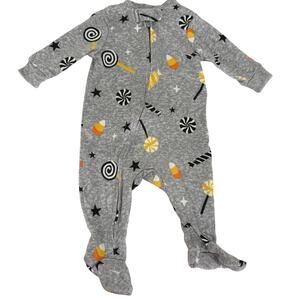 Celebrate Halloween Candy Gray Zipper Footie Sleeper Size 0-3 Months